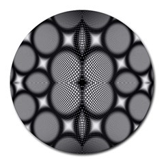 Mirror Of Black And White Fractal Texture Round Mousepads by Simbadda