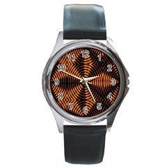 Fractal Pattern Of Fire Color Round Metal Watch by Simbadda