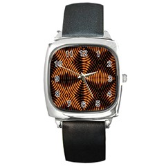 Fractal Pattern Of Fire Color Square Metal Watch by Simbadda