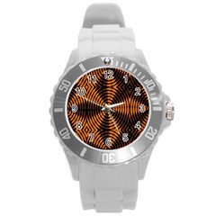 Fractal Pattern Of Fire Color Round Plastic Sport Watch (l) by Simbadda