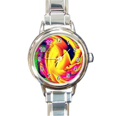 Stormy Yellow Wave Abstract Paintwork Round Italian Charm Watch by Simbadda