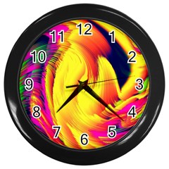 Stormy Yellow Wave Abstract Paintwork Wall Clocks (black) by Simbadda