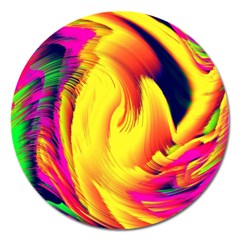 Stormy Yellow Wave Abstract Paintwork Magnet 5  (round) by Simbadda