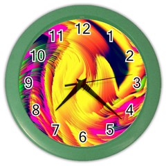 Stormy Yellow Wave Abstract Paintwork Color Wall Clocks by Simbadda