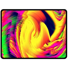 Stormy Yellow Wave Abstract Paintwork Fleece Blanket (large)  by Simbadda