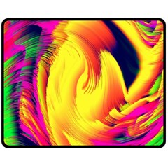 Stormy Yellow Wave Abstract Paintwork Fleece Blanket (medium)  by Simbadda