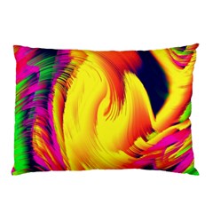 Stormy Yellow Wave Abstract Paintwork Pillow Case (two Sides) by Simbadda