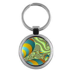 Gold Blue Fractal Worms Background Key Chains (round)  by Simbadda