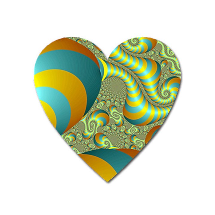 Gold Blue Fractal Worms Background Heart Magnet