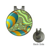 Gold Blue Fractal Worms Background Hat Clips with Golf Markers Front