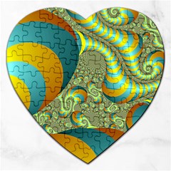 Gold Blue Fractal Worms Background Jigsaw Puzzle (Heart)