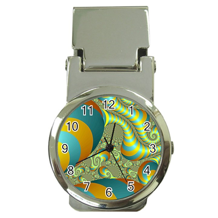 Gold Blue Fractal Worms Background Money Clip Watches