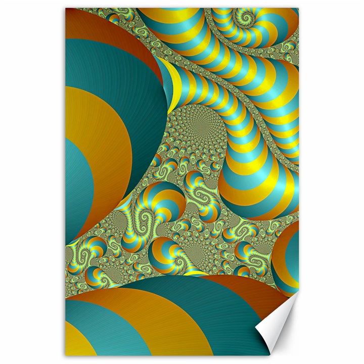 Gold Blue Fractal Worms Background Canvas 24  x 36 