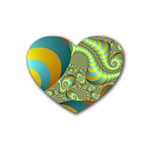 Gold Blue Fractal Worms Background Rubber Coaster (Heart)  Front