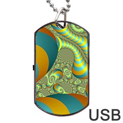 Gold Blue Fractal Worms Background Dog Tag Usb Flash (one Side) by Simbadda