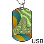 Gold Blue Fractal Worms Background Dog Tag USB Flash (Two Sides) Front