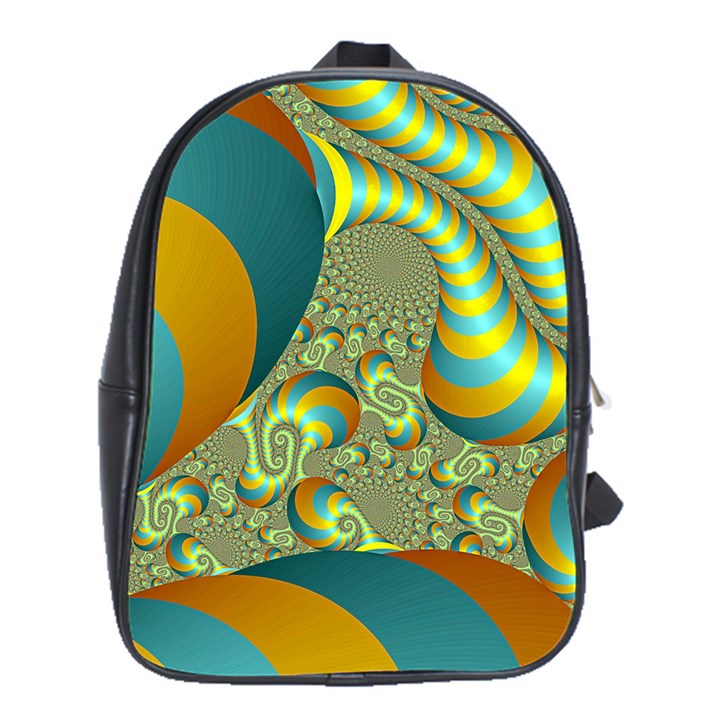 Gold Blue Fractal Worms Background School Bags (XL) 