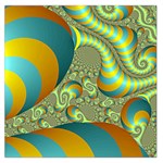 Gold Blue Fractal Worms Background Large Satin Scarf (Square) Front