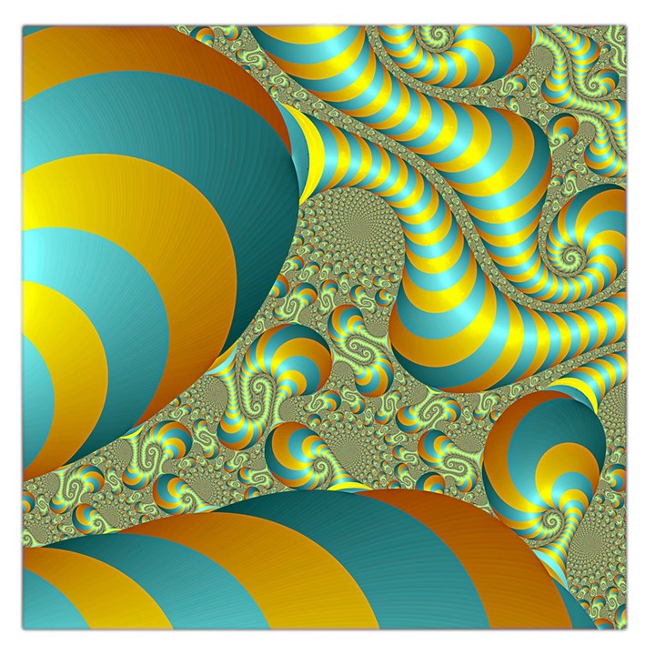 Gold Blue Fractal Worms Background Large Satin Scarf (Square)