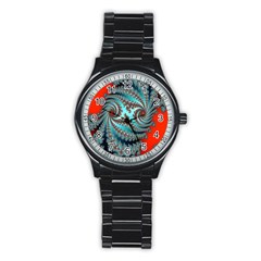 Digital Fractal Pattern Stainless Steel Round Watch by Simbadda