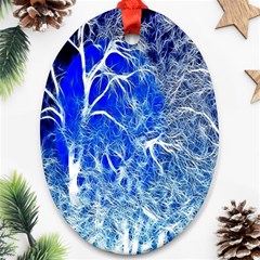 Winter Blue Moon Fractal Forest Background Ornament (oval) by Simbadda