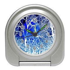 Winter Blue Moon Fractal Forest Background Travel Alarm Clocks by Simbadda