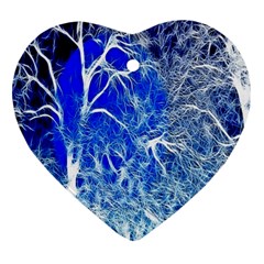 Winter Blue Moon Fractal Forest Background Heart Ornament (two Sides) by Simbadda