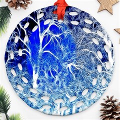 Winter Blue Moon Fractal Forest Background Round Filigree Ornament (two Sides) by Simbadda