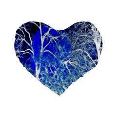 Winter Blue Moon Fractal Forest Background Standard 16  Premium Heart Shape Cushions by Simbadda