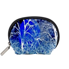 Winter Blue Moon Fractal Forest Background Accessory Pouches (small)  by Simbadda