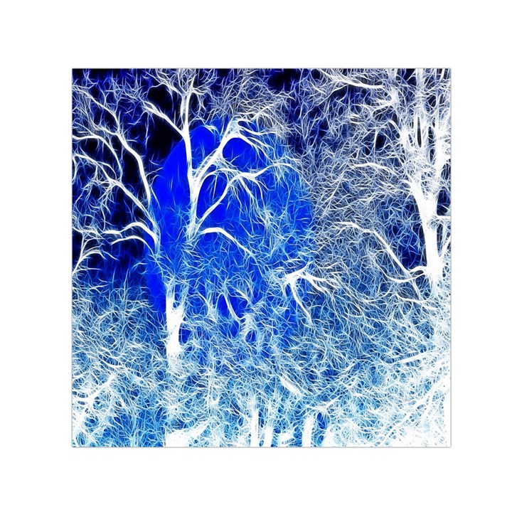 Winter Blue Moon Fractal Forest Background Small Satin Scarf (Square)