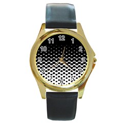 Halftone Gradient Pattern Round Gold Metal Watch by Simbadda