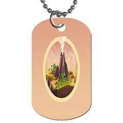 Digital Art Minimalism Nature Simple Background Palm Trees Volcano Eruption Lava Smoke Low Poly Circ Dog Tag (one Side) by Simbadda