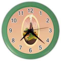 Digital Art Minimalism Nature Simple Background Palm Trees Volcano Eruption Lava Smoke Low Poly Circ Color Wall Clocks by Simbadda