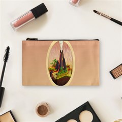 Digital Art Minimalism Nature Simple Background Palm Trees Volcano Eruption Lava Smoke Low Poly Circ Cosmetic Bag (small)  by Simbadda