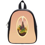 Digital Art Minimalism Nature Simple Background Palm Trees Volcano Eruption Lava Smoke Low Poly Circ School Bags (Small)  Front