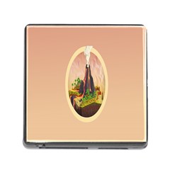 Digital Art Minimalism Nature Simple Background Palm Trees Volcano Eruption Lava Smoke Low Poly Circ Memory Card Reader (square)