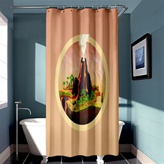 Digital Art Minimalism Nature Simple Background Palm Trees Volcano Eruption Lava Smoke Low Poly Circ Shower Curtain 36  X 72  (stall) 