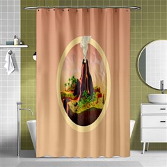 Digital Art Minimalism Nature Simple Background Palm Trees Volcano Eruption Lava Smoke Low Poly Circ Shower Curtain 48  X 72  (small) 