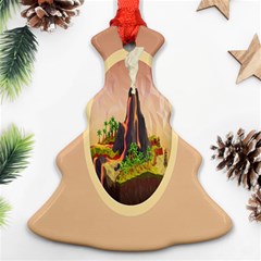 Digital Art Minimalism Nature Simple Background Palm Trees Volcano Eruption Lava Smoke Low Poly Circ Ornament (christmas Tree) 