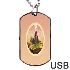 Digital Art Minimalism Nature Simple Background Palm Trees Volcano Eruption Lava Smoke Low Poly Circ Dog Tag Usb Flash (one Side)