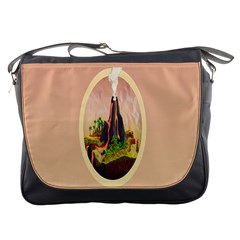 Digital Art Minimalism Nature Simple Background Palm Trees Volcano Eruption Lava Smoke Low Poly Circ Messenger Bags by Simbadda