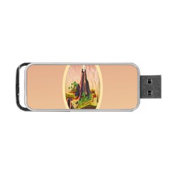 Digital Art Minimalism Nature Simple Background Palm Trees Volcano Eruption Lava Smoke Low Poly Circ Portable Usb Flash (two Sides) by Simbadda