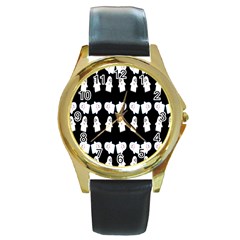 Cute Ghost Pattern Round Gold Metal Watch by Simbadda