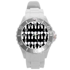 Cute Ghost Pattern Round Plastic Sport Watch (l) by Simbadda