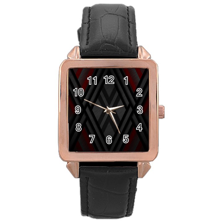 Abstract Dark Simple Red Rose Gold Leather Watch 