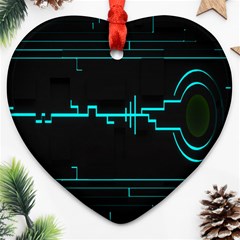 Blue Aqua Digital Art Circuitry Gray Black Artwork Abstract Geometry Ornament (heart) by Simbadda