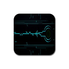 Blue Aqua Digital Art Circuitry Gray Black Artwork Abstract Geometry Rubber Coaster (square)  by Simbadda