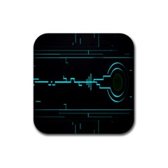 Blue Aqua Digital Art Circuitry Gray Black Artwork Abstract Geometry Rubber Square Coaster (4 pack) 