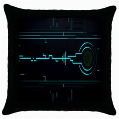 Blue Aqua Digital Art Circuitry Gray Black Artwork Abstract Geometry Throw Pillow Case (Black)